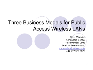 Three Business Models for Public Access Wireless LANs