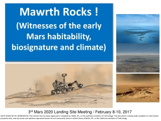 Mawrth Rocks !  ( W itnesses of the early Mars habitability,  biosignature  and climate)