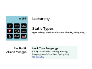 Lecture 17 Static Types type safety, static vs dynamic checks, subtyping
