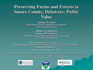 Preserving Farms and Forests in Sussex County, Delaware: Public Value