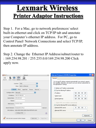 Lexmark Wireless  Printer Adaptor Instructions