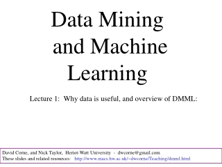 Data Mining  and Machine Learning