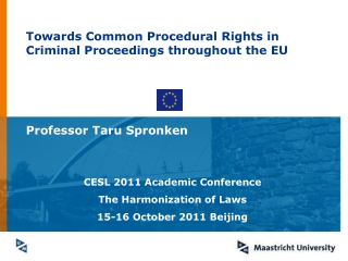 Towards Common Procedural Rights in Criminal Proceedings throughout the EU Professor Taru Spronken