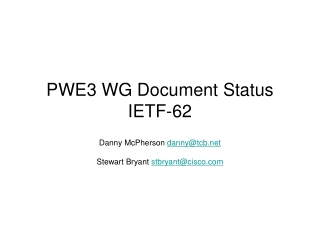 PWE3 WG Document Status IETF-62