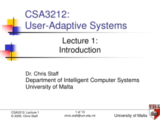 CSA3212: User-Adaptive Systems