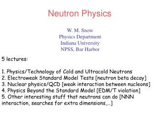 W. M. Snow Physics Department Indiana University NPSS, Bar Harbor