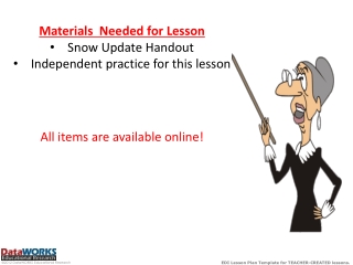 Materials  Needed for Lesson Snow Update Handout  Independent  practice for this lesson