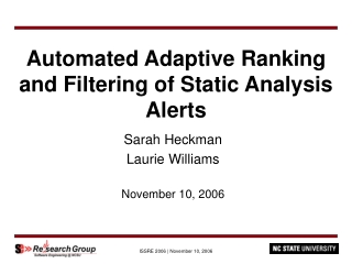 Automated Adaptive Ranking  and Filtering of Static Analysis Alerts