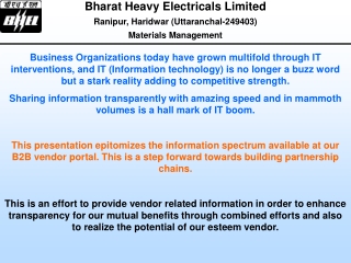 Bharat Heavy Electricals Limited  Ranipur, Haridwar (Uttaranchal-249403) Materials Management