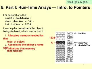 8. Part I: Run-Time Arrays — Intro. to Pointers