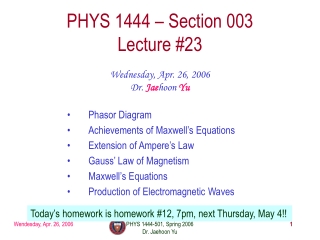 PHYS 1444 – Section 003 Lecture #23