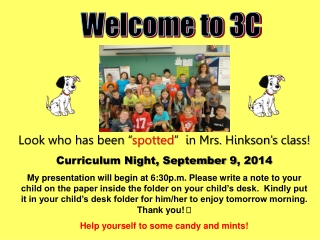 Curriculum Night, September  9 , 2014