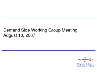 Demand Side Working Group Meeting August 10, 2007