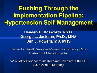 QUERI’s Research/Implementation Pipeline…