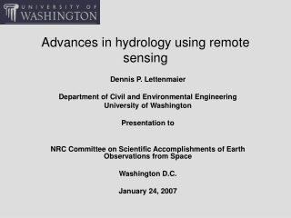 Advances in hydrology using remote sensing