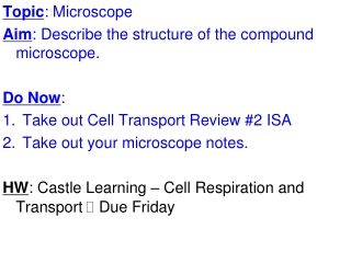 Topic : Microscope Aim : Describe the structure of the compound microscope. Do Now :