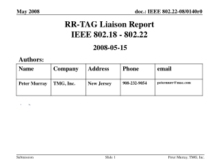 RR-TAG Liaison Report IEEE 802.18 - 802.22