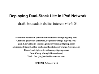 Deploying Dual-Stack Lite in IPv6 Network draft-boucadair-dslite-interco-v4v6-04