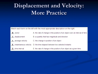 Displacement and Velocity:  More Practice