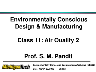 Environmentally Conscious Design &amp; Manufacturing