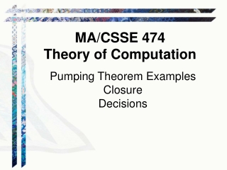 Pumping Theorem Examples Closure Decisions