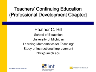 Teachers’ Continuing Education (Professional Development Chapter)