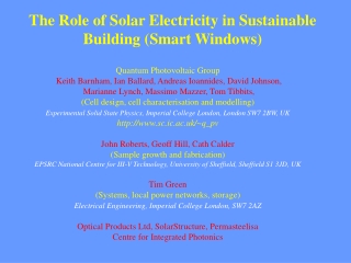 The Role of Solar Electricity in Sustainable Building (Smart Windows)