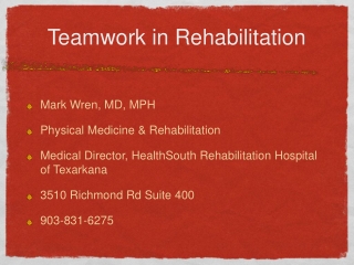 Teamwork in Rehabilitation