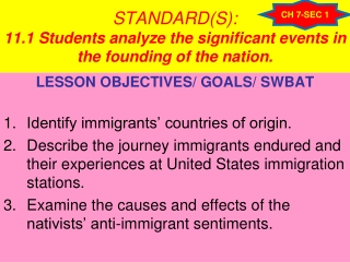 STANDARD(S):  11.1 Students analyze the significant events in the founding of the nation.