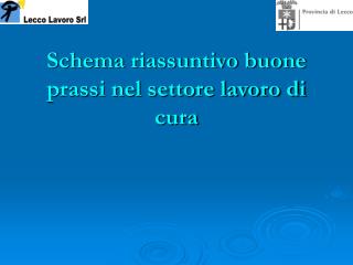 Schema riassuntivo buone prassi nel settore lavoro di cura