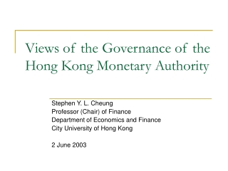 Views of the Governance of the Hong Kong Monetary Authority