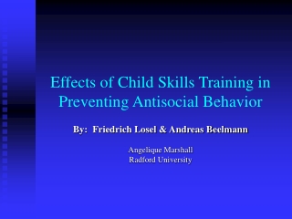 Effects of Child Skills Training in Preventing Antisocial Behavior