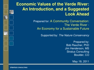 Economic Values of the Verde River: An Introduction, and a Suggested Look Ahead