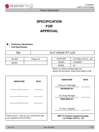 SPECIFICATION FOR APPROVAL