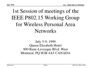 1st Session of meetings of the IEEE P802.15 Working Group for Wireless Personal Area Networks