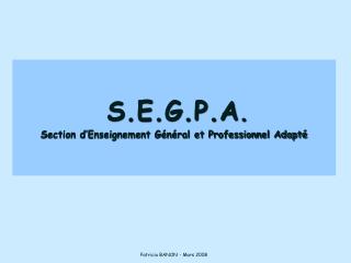 S.E.G.P.A . Section d’Enseignement Général et Professionnel Adapté