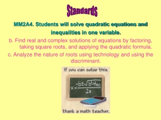 MM2A4. Students will solve quadratic equations and inequalities in one variable.