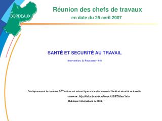 Réunion des chefs de travaux en date du 25 avril 2007