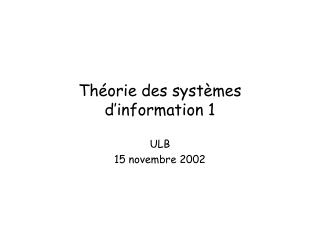 Théorie des systèmes d’information 1
