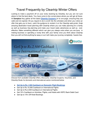 Travel Frequently by Cleartrip Winter Offers