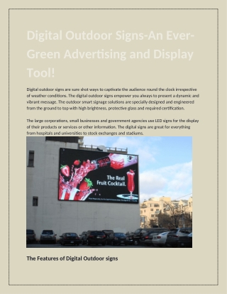 Digital Outdoor Signs-An Ever-Green Advertising and Display Tool!