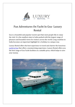 Fun Adventures On Yacht In Goa- Luxury Rental