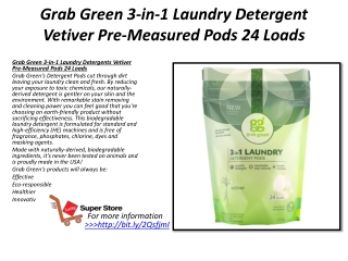 Grab Green 3-in-1 Laundry Detergent Vetiver Pre-Measured Pods 24 Loads