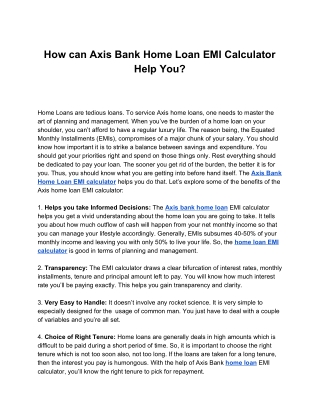 How can Axis Bank Home Loan EMI Calculator Help You?