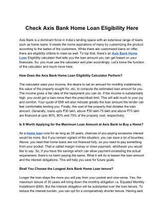 Check Axis Bank Home Loan Eligibility Here