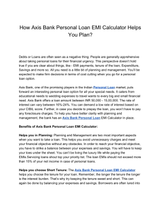 How Axis Bank Personal Loan EMI Calculator Helps You Plan?