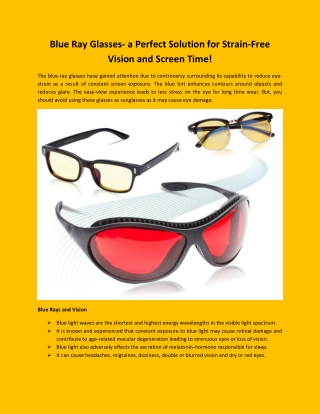 Blue Ray Glasses- a Perfect Solution for Strain-Free Vision and Screen Time!