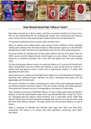 How Should Good Pipe Tobacco Taste?