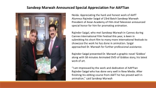 Sandeep Marwah Announced Special Appreciation For AAFTian