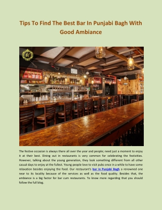 Tips To Find The Best Bar In Punjabi Bagh With Good Ambiance